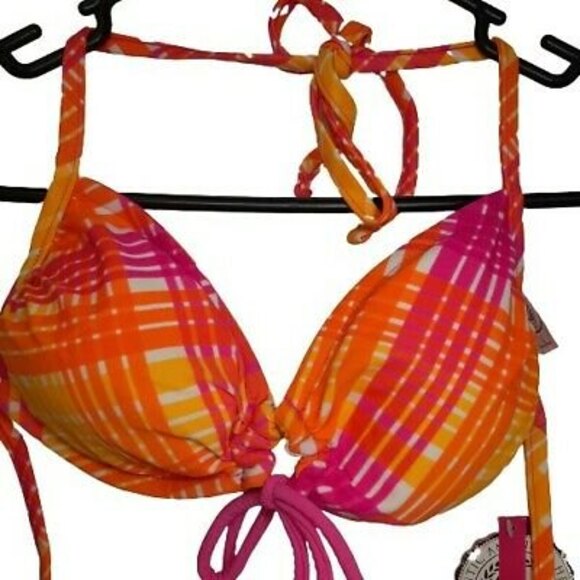 NWT S SO Bikini Reversible Swimsuit Bathing Suit Separates TOP ONLY Pink Orange - Picture 1 of 5
